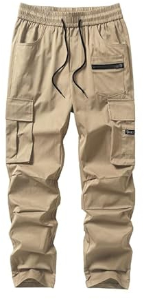Elegancity Herren Cargo Hose Lang Einfarbig Freizeithose Loose Fit Casual Chino Hose Männer Cargohosen Jogginghose Outdoorhose Aprikose, XL