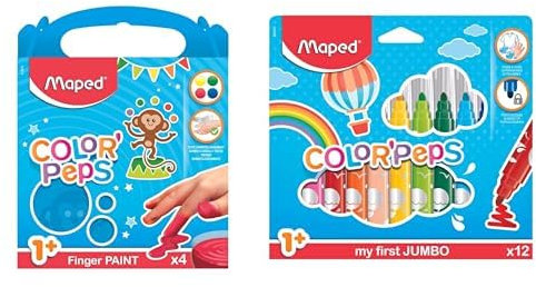 Maped Color'Peps 4 Pots de Peinture Doigt pour Bébé et Enfant dès 1 an & Color'Peps Gros Feutres de Coloriage Premier âge pour Bébé et Enfant dès 1 an