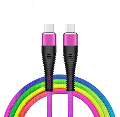 Colourful Rainbow 1.5m / 150cm USB-C Data Transfer/Sync and Charging Cable with Metal Shell Connectors Compatible with USB-C/Type-C Port (USB-C to USB-C)