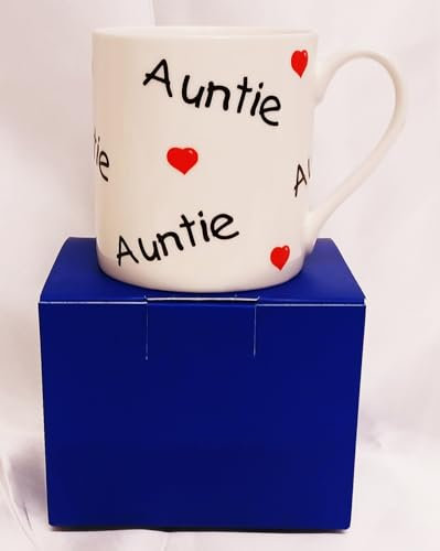 Rainbow Decors Auntie Love Hearts Mug Fine Bone China Gift Boxed Large Balmoral 400 ml 14 oz Cup Hand Decorated UK
