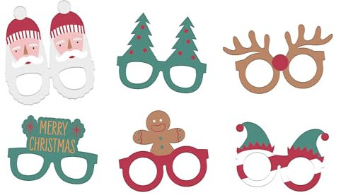 Folat 63778 Brille - Holly Jolly - Papier - 6 Stück Weihnachtsfarben - Weihnachtsaccessoire, Fotorequisiten, Brillen Weihnachten, Xmas Party Photo Supplies
