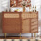kubeier Schubladenkommode Kommode mit 6 Schubladen, Rattan Sideboard Highboard Schubladenschrank Buffetschrank für Schlafzimmer & alle Wohnräume, Nussbaum -H90/B120/T40 cm