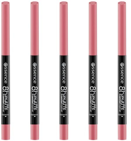 essence 8h MATTE comfort lipliner, Nr. 15, Pink, langanhaltend, sofortiges Ergebnis, matt, vegan, wasserfest, ohne Konservierungsstoffe, ohne Parabene, 5er Pack (5x0.3g)