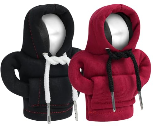 Adiwo Schalthebel Hoodie, 2 Stück Auto Schaltknauf Abdeckung, Überzug für Auto Dekoratives (Schwarz, Rot)