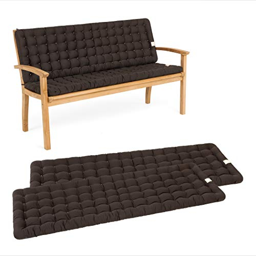 HAVE A SEAT Living - Gartenbank Auflage mit Rückenteil 160 cm - Bequemes Gartenbankauflagen Set - Waschbar bis 95°C, Orthopädisch, Wetterfest - Made in Germany (2X 160x48 cm, Braun)