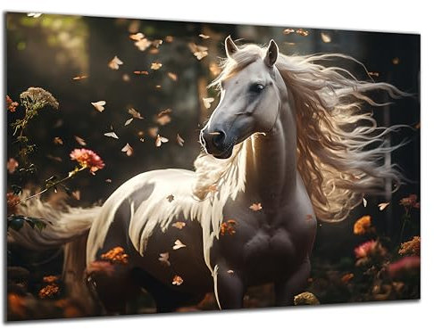 Munera Design - Bild 56x84 - Pferd Pferde-Bilder Hengst weiß - Wand-Bilder Wohnzimmer