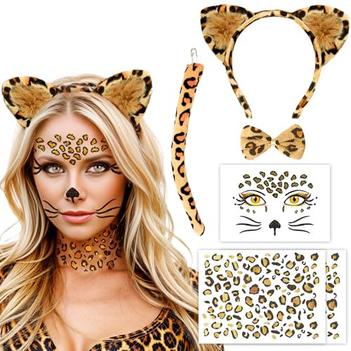 Hook Leoparden Ohren Haarreif KostüM Damen Kinder, Leopard Ohren Haarreif KostüM Für Kinder und Damen Karneval, Um Ihren Karneval Leopard Set zu Schaffen!-2