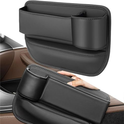 Naneug Car Leather Cup Holder Gap Bag, Naneug No Logo Leather Car Seat Storage Box, Atsizral Car Seat Storage Box, Naneug Leather Car Seat Storage Box With Water Cup Holder (A,Passenger Seat)