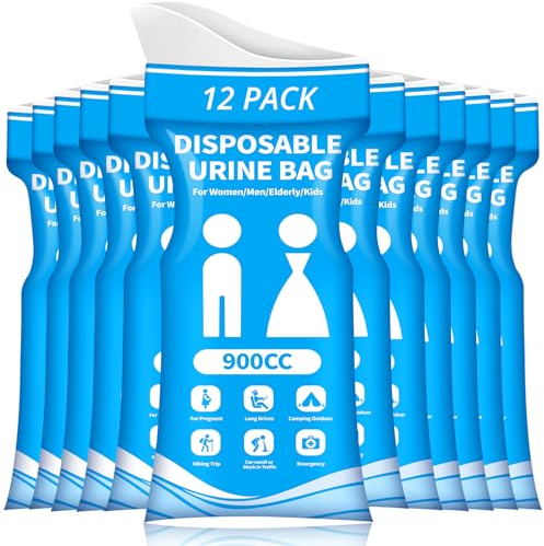 HOKINETY Disposable Urine Bag for Travel - 900ML Portable Pee Bags for Women Men 12 PCS Emergency Vomit Bags Unisex Urinal Toilet Bag for Car Camping, Road Trip,Traffic Jams, Pregnant, Patient, Kids