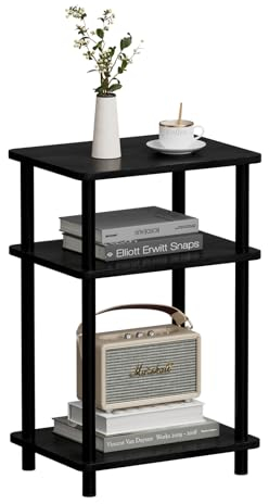 APICIZON 3 Tier Mesita Auxiliar, Mesa Auxiliar Salon, Mesita de Noche Estrecha con Espacio de Almacenamiento, 40x30x61.5cm, Mesita Auxiliar Pequeña para Dormitorio, Balcón, Sala de Estar, Schwarz