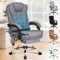 ALFORDSON Bürostuhl mit Massagefunktion, ergonomisches Design mit großer Sitzpolsterung, Lendenwirbelstütze, Rollen, für reibungslose Mobilität im Büro, Grey, Leinen Fabric