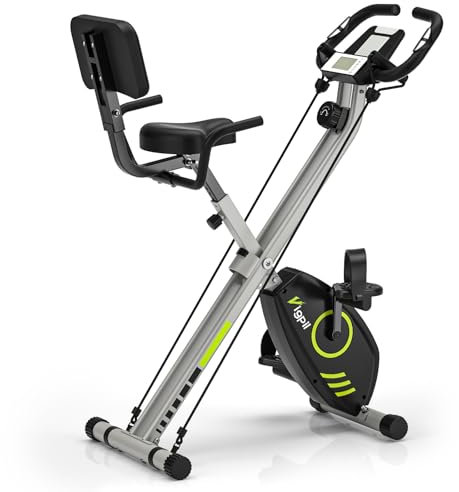 Vélo d'appartement pliable 8 niveaux de résistance magnétique avec dossier selle réglable écran LCD multifonction pour entraînement à domicile