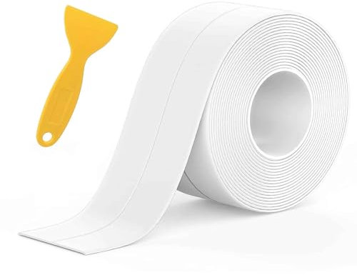 Simple Seal, Bath Sealant Strip, Self Adhesive Simple Seal Tape, 1 Roll White Waterproof Sealant Tape with Sealing Tool for Bathroom Kitchen Bathtub Toilet Wall Floor