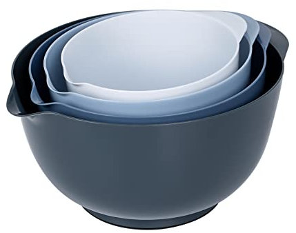 BoxedHome Mixing Bowl Set Rührschüssel Set Kunststoff Salatschüssel rutschfest stapelbar Servierschalen für Küche Rührschüssel-Set 4-teiliges Dunst Blau Wiederverwendbare Rührschüssel