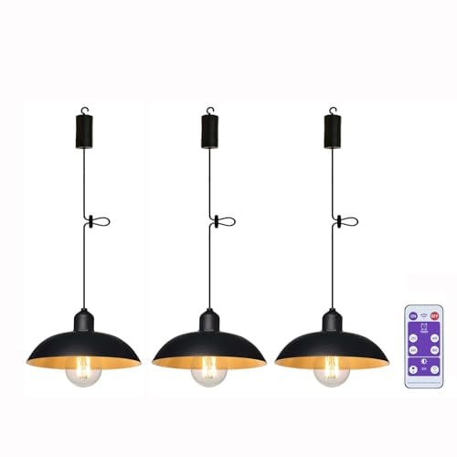 YIKEGE LICHT 3 x Industrial Pendant Lamp with Battery Remote Control Battery Pendant Light Ceiling Lamp without Electricity Battery Operated Lanterns for Gazebo Garden Balcony Christmas Decoration