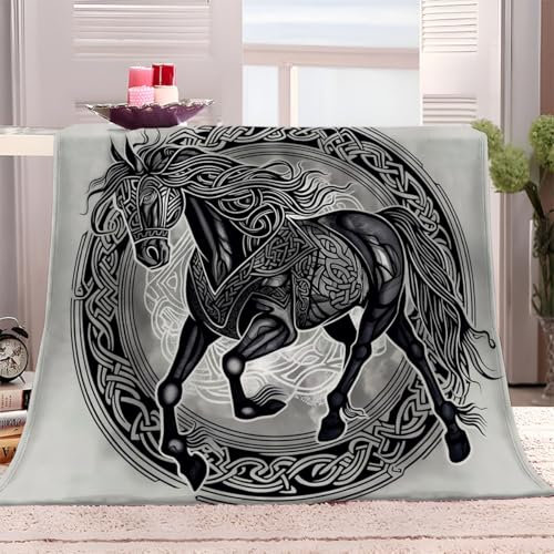 Kuscheldecke Flauschig Decke 150x200 cm Fleecedecke Retro-Symbol Pferd Grau Warme Sofa Decke, Kuschlige Wohndecke Flanelldecke Weich als Wohnzimmer Blanket Couchdecke Winter