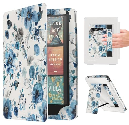 Famavala Case Cover for 7/6.8 Kindle Paperwhite Signature Edition (12th/11th Generation, 2024/2021 Release) and Kindle Colorsoft Signature Edition 1st Gen (Blue Floral)