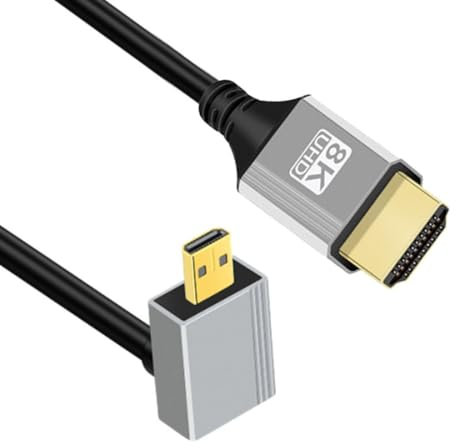 chenyang Câble HDMI 2.1, HDMI mâle vers micro HDMI mâle à 90 degrés coudé vers le bas 8K @ 60 Hz 4K @ 120 Hz 48 Gbps ultra haut débit plaqué or 0,5 m pour TV, moniteur, ordinateur