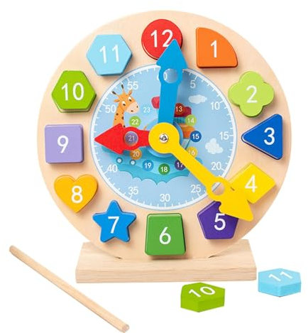 Lernuhr für Kinder mit Zeitangabe, Lernuhr für Kleinkinder, Sichere Lernuhr, Kindergartenspielzeug aus mit magnetischem Design, lehrreich für Kinder ab 3 Jahren, und Mädchen