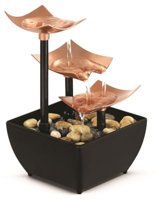 Homedics Tabletop Water Fountain, 3 Tier Indoor Waterfall Fountain with Natural River Rocks, Quiet Pump for Relaxation, Zen Home & Office Desk Décor, AA Battery Powered