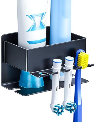 YYBO Zahnbürsten Halter Wand, Zahnbürstenkopf Halter, Schwarz Zahnbürstenhalter Elektrische Zahnbürste Halterung Ohne Bohren, Badezimmer Zahnpasta Aufsteckbürsten Halter Organizer