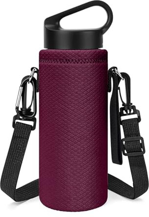 Porte-Bouteille Linkidea avec Sangle Compatible avec Hydro Flask à goulot Standard 18 oz, CamelBak Carry Cap 20 oz, Iron Flask, Porte-Bouteille avec bandoulière (Rouge vin)