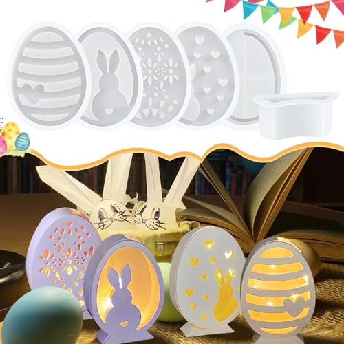 Stampi In Silicone Pasqua, 6 Pezzi Stampo Coniglio e Uovo di Pasqua, Stampo Silicone per Gesso DIY, Stampi Silicone Pasqua Coniglio e Uovo, Decorazioni Pasquali & Stampi per Resina Epossidica