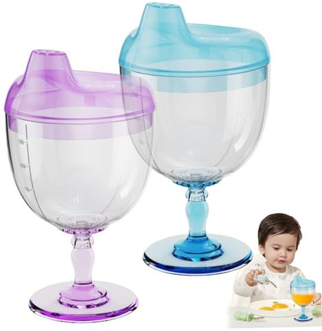2 Stück Wein-Schnabelbecher 150 ml durchsichtiger Schnabelbecher aus Weinglas Plastik-Schnabelbecher für Babys mit Deckel Schnabelbecher für Kinder ohne Auslaufen für Milch Saft
