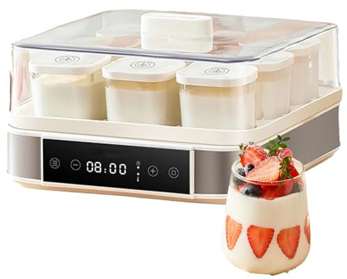 KYZTMHC Yogurtera automática, Yogur casero fácil y natto, con 9 tarros de Cristal, Control de Temperatura y Tiempo Ajustables, para Preparar postres caseros Frescos