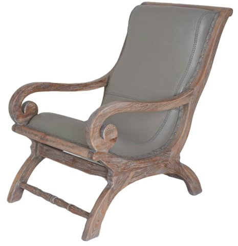 Sessel im Kolonialstil Ledersessel Stuhl Leder Sessel Teak Holz mar322 Palazzo Exklusiv