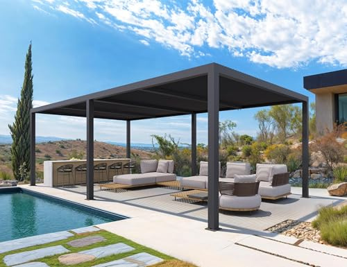 PURPLE LEAF Pergola Bioclimatica 7,39 x 3,68 m Pergolato da Giardino Lame Orientabili Area 27,19 m² Gazebo Pergola Alluminio per Patio Terrazza Esterno, Grigio