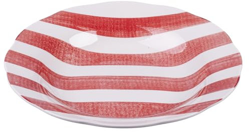 Villa d'Este Home Tivoli Versilia - Juego de 6 platos hondos de porcelana, borde festoneado con decoración de rayas, color rojo