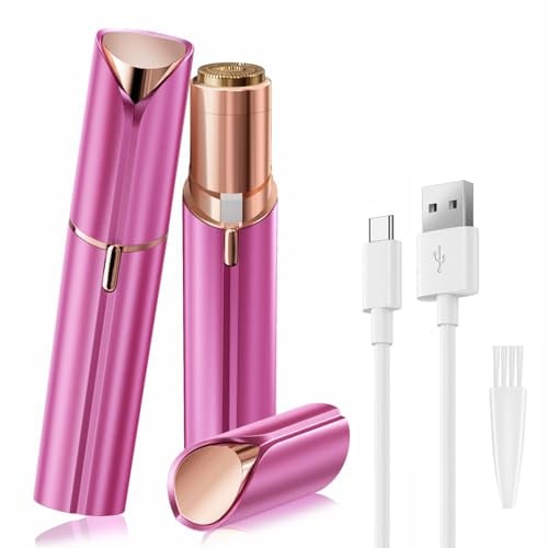 UrbanLuxe Facial Hair Remover Women, Lady Shaver for Women, Rechargeable Hair Remover Painless Face Hair Trimmer for Face Hair, Lips, Peach Fuzz, Bikini Body-Rose Red