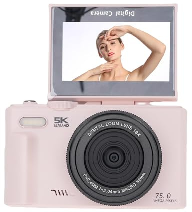 Sxhlseller 5K Digital Camera for Photography, WiFi 75MP Vlogging Camera with 18X Digital Zoom, 0.45x Macro Wide Angle Lens, Compact Travel Camara