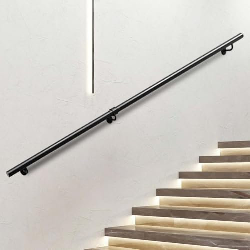 Ringhiera per scale industriali, corrimano in ferro battuto per montaggio a parete esterno, ringhiera di sicurezza, asta di supporto con staffe e viti, gradini, balaustra per scale interne(30cm)