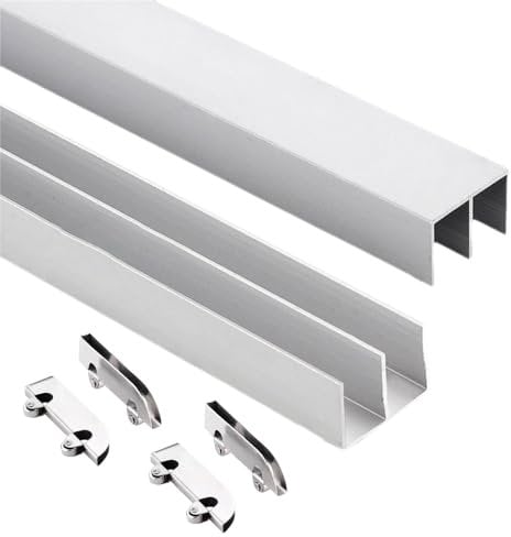 Unikicool Rail Porte Coulissante Double,Kit Porte Coulissante Kit de Porte Coulissante,Kit Porte Coulissante Rail Double,Rail pour Porte coulissante Placard,pour Armoire,Support de Porte.