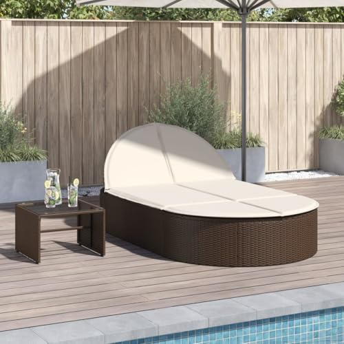 HaoChrymec Doppel-Sonnenliege mit Auflagen Braun, PE-Rattan, Verstellbare Rückenlehne, Sonnenliege mit Auflage, Strandliege mit Rückenlehne, Gartenmöbel, 110 x 200 x 30/48/66/78 cm