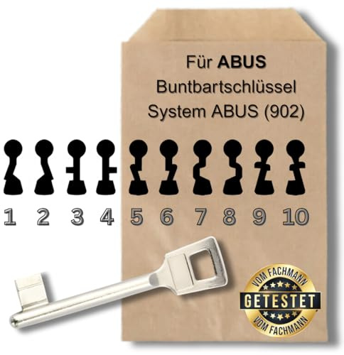Buntbartschlüssel Ersatz & Zusatzschlüssel für Zimmertüren - Buntbartschlösser | Passend für ABUS System 902 | Schließung 1-10 wählbar – Hochwertiger Schlüssel für Innenschlösser (2)