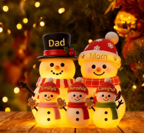 Personalisierte Schneemann Oma, Großvater, Großeltern und Enkelkinder LED-Lichtbox, benutzerdefinierte Familie Enkelkinder Name Weihnachten Schneemann Oma Nacht Licht Lampe für Gigi Nana (style06)