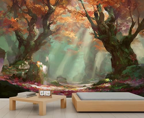 Fantasy Forest Tapete Bäume Wandbilder für Wohnzimmer Herbst Wald Schlafzimmer Tapeten Wandbild für Wohnzimmer Schlafzimmer 300 x 240 cm