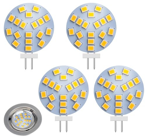 Kioylmo G4 LED 12V Warmweiss, 2W entspricht 20W Halogen, G4 Bi-Pin-Sockel | Ultraflach 26x37mm Maisform, Ideal Für Einbauleuchten, Küche, Schrank, Dunstabzugshaube, Büro, Laden, 4er Pack