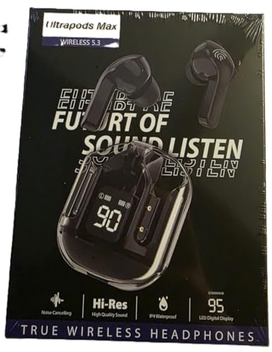 Ultrapods Max Wireless 5.3 True Wireless Earbuds, Bluetooth Headphones with Noise Cancelling, Hi-Res Sound, LED Digital Display, Waterproof, 5H Talk Time, 4-5H Music Playback, 6H Standby