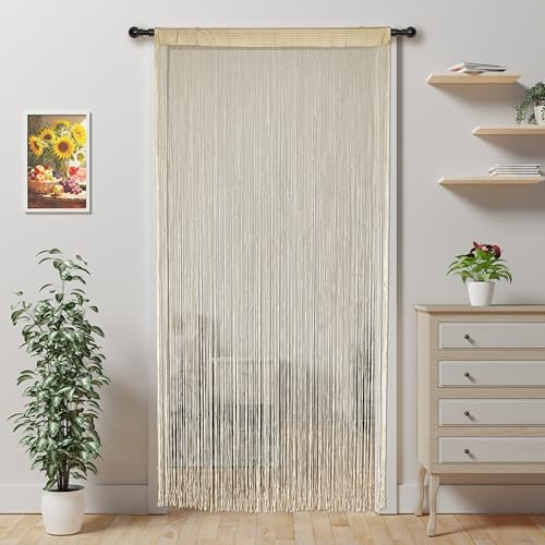 Alwighlit String Curtains for Doors 100x200cm, Beaded Door Curtain Fly Screen, Tassel Door Curtains to Stop Flies, Room Divider Curtain for Doorways Patio Kitchen Window Outdoor