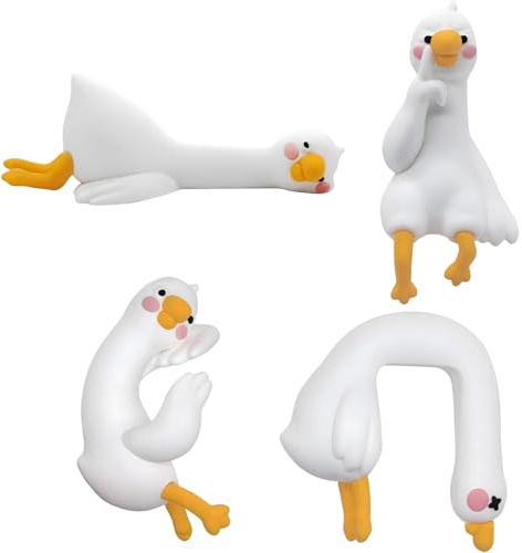 FrostyFlair Mini Gans Figur, Mini Ente Figuren, 4er Set Niedliche Harz Gans Miniatur für Computer Deko, Büro und Heim Schreibtisch Ornament