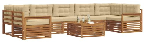 vidaXL Outdoor-Sofagarnitur mit Kissen 8 pcs Natur und Beige, Garten-Sofa, modulares Möbel, robuste Sitzgelegenheiten, Moderne Lounge für Terrassen, bequemes Set