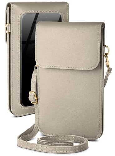 moex Handytasche zum Umhängen für Huawei Mate 80 Pro kleine Handtasche mit Handyfach und Sichtfenster, 2 extra Fächer Mini PU Leder Handy Umhängetasche Damen CitySling, Grau