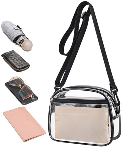 Klarsichttasche – Sling Pack 23,5 x 6,5 x 19 cm, wasserdichte PVC-Tasche | Schultertasche, transparent, Stadion-zugelassene Umhängetasche für Sport, , Konzerte, Festivals, Arbeit, Pendeln, Outdo