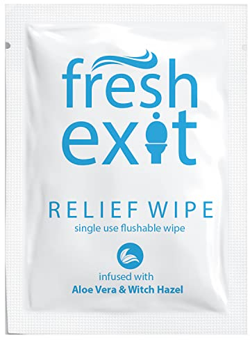 FreshExit Flushable Hemorrhoid Wipes – 36 Count – Individually Wrapped with Witch Hazel & Aloe Vera, Large Discreet Travel Wipes for Adults, Soothing & Gentle on Skin