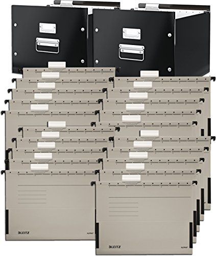 Leitz 60460095 Archiv-Hängebox Click und Store, Graukarton, schwarz (2 Boxen + 20 Hängetaschen grau)