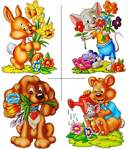 alles-meine.de GmbH 1 Stück großes Fensterbild - Osterhase & Tiere/Maus, Bär, Hund - Frühling - statisch haftend - selbstklebend + wiederverwendbar/Sticker Fensterstick..